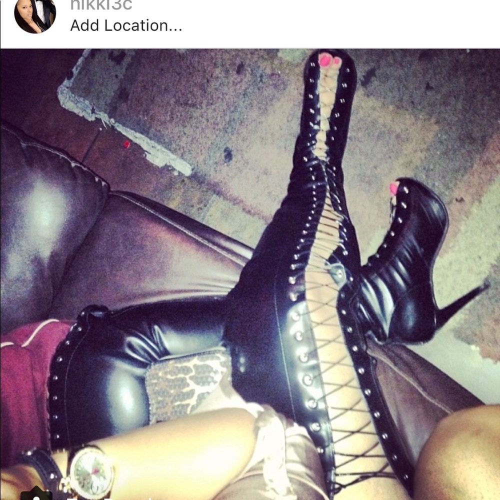 Lace up thigh high boots